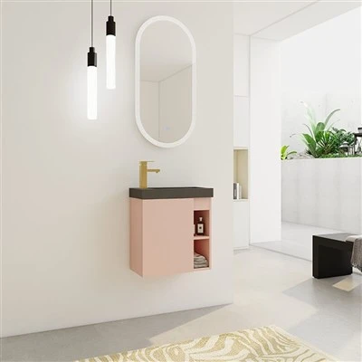 Siyah Lavabolu Modern Pembe Duvara Monte Kompakt Banyo Vanity