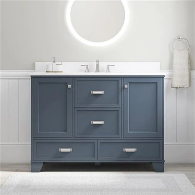 Beyaz Mermer Üstlü Ladin Mavisi Undermount Tek Lavabo Banyo Vanity
