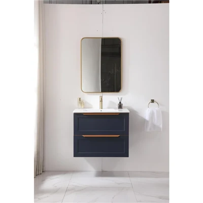 Lacivert Duvara Monte Banyo Dolabı Seramik Lavabo Fırça Boyası