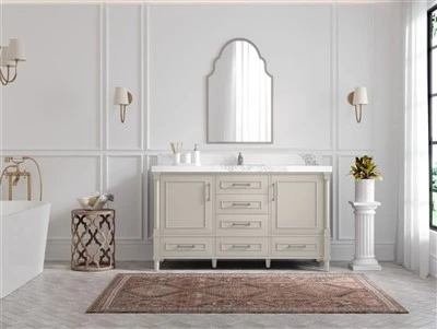 Kuvars veya Mermer Tezgahlı İnce Taneli Tek Lavabo Banyo Vanity
